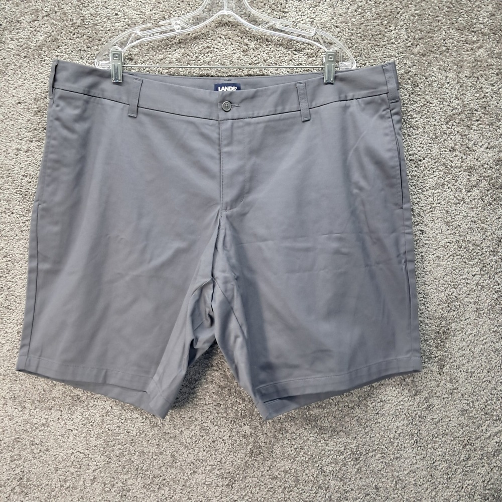 Lands End Womens Grey Chino Shorts Plus Size 20W Flat Front Cotton Blend 8405